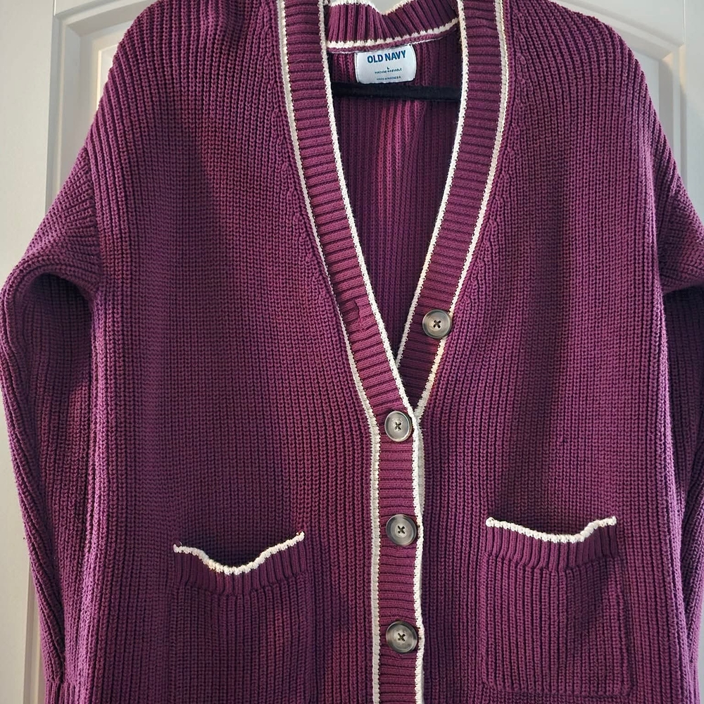Old Navy Women's Plum Cardigan with Cream Trim